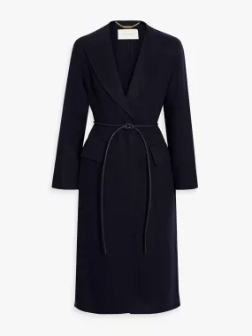 Belted navy wool-felt coat