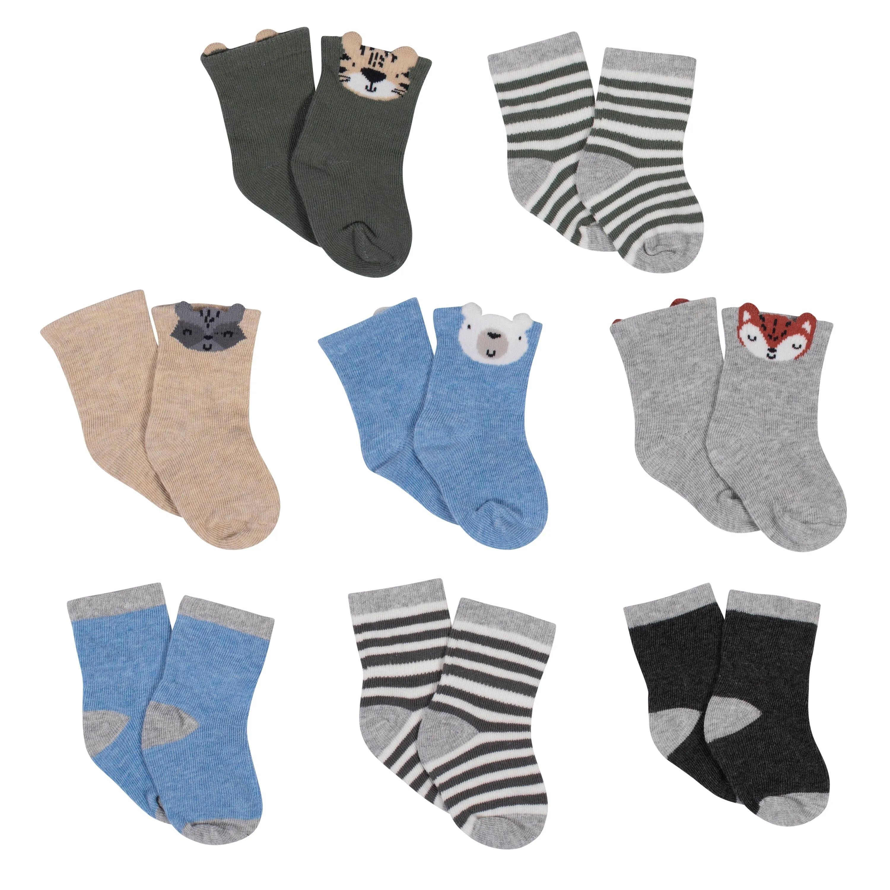 8-Pack Boys Raccoon Wiggle-Proof™ Jersey Crew Socks