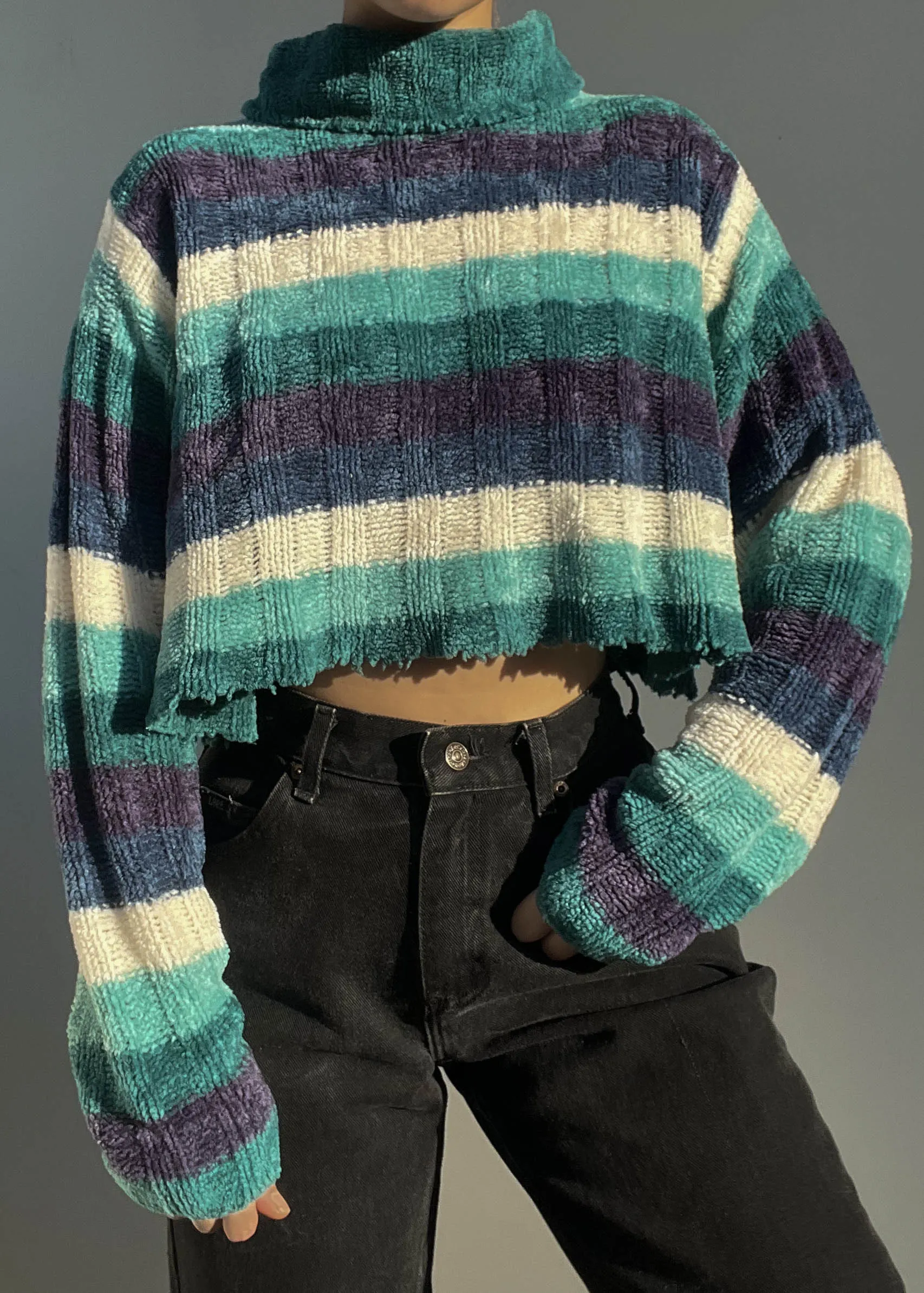 90's Plush Striped Knit (L)