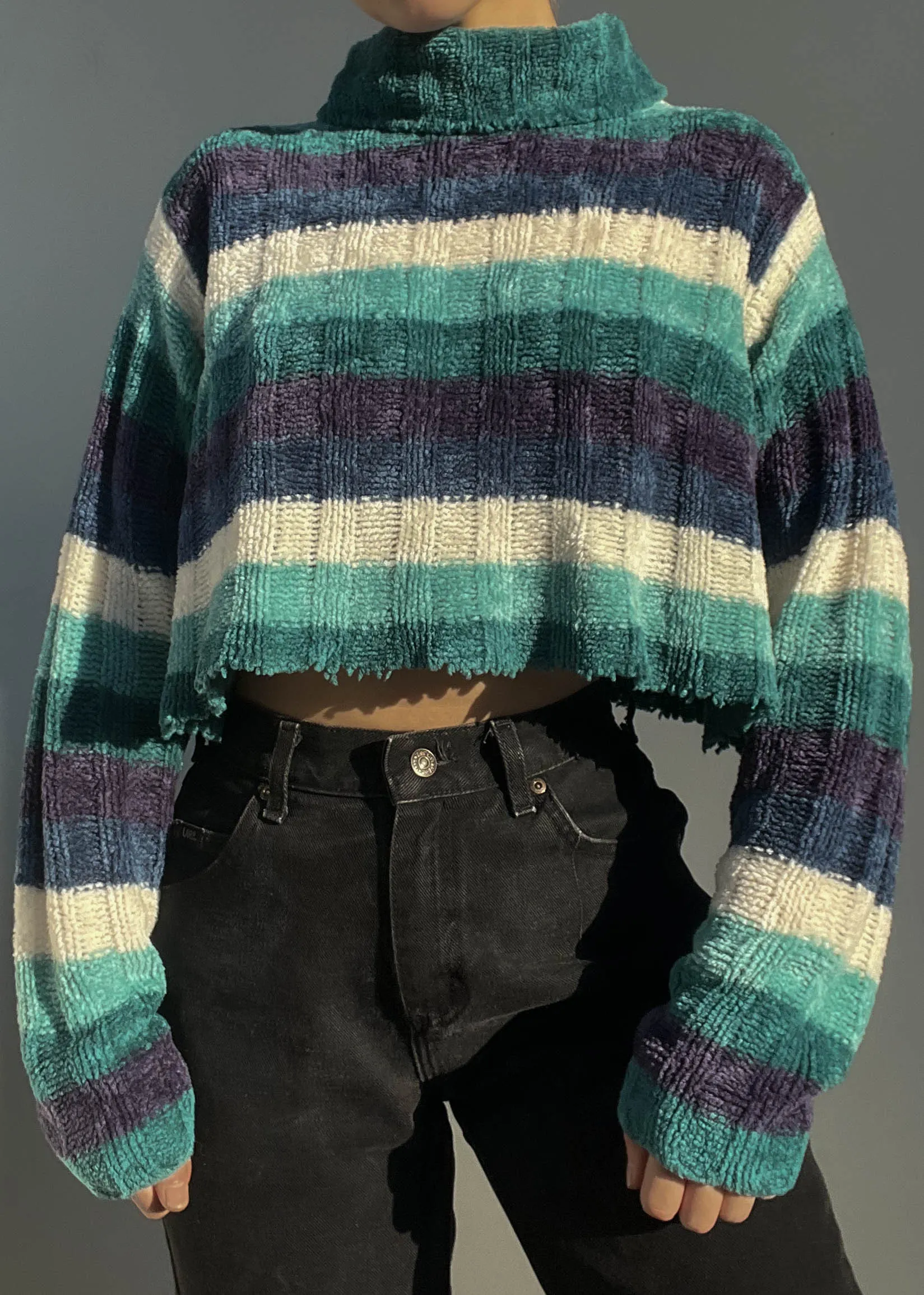 90's Plush Striped Knit (L)