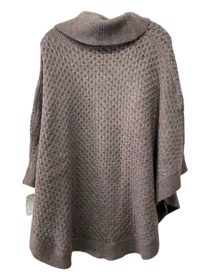 Alashan Brown Print Merino Wool Cable Knit Turtleneck Buckle Cape Poncho