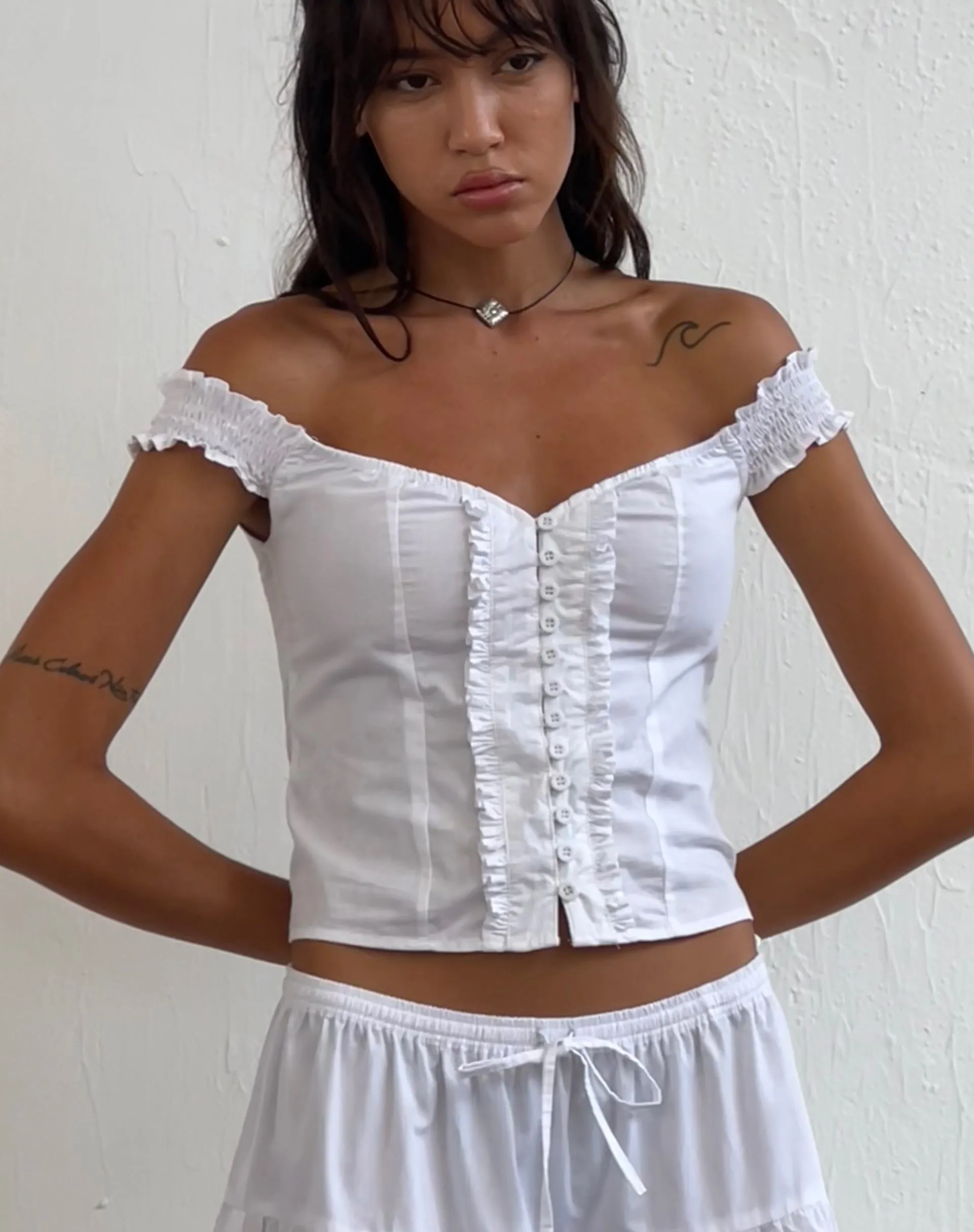 Alderidge Bardot Corset Top in White