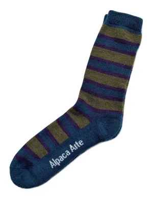 Alpaca Socks in Stripe Teal - Medium