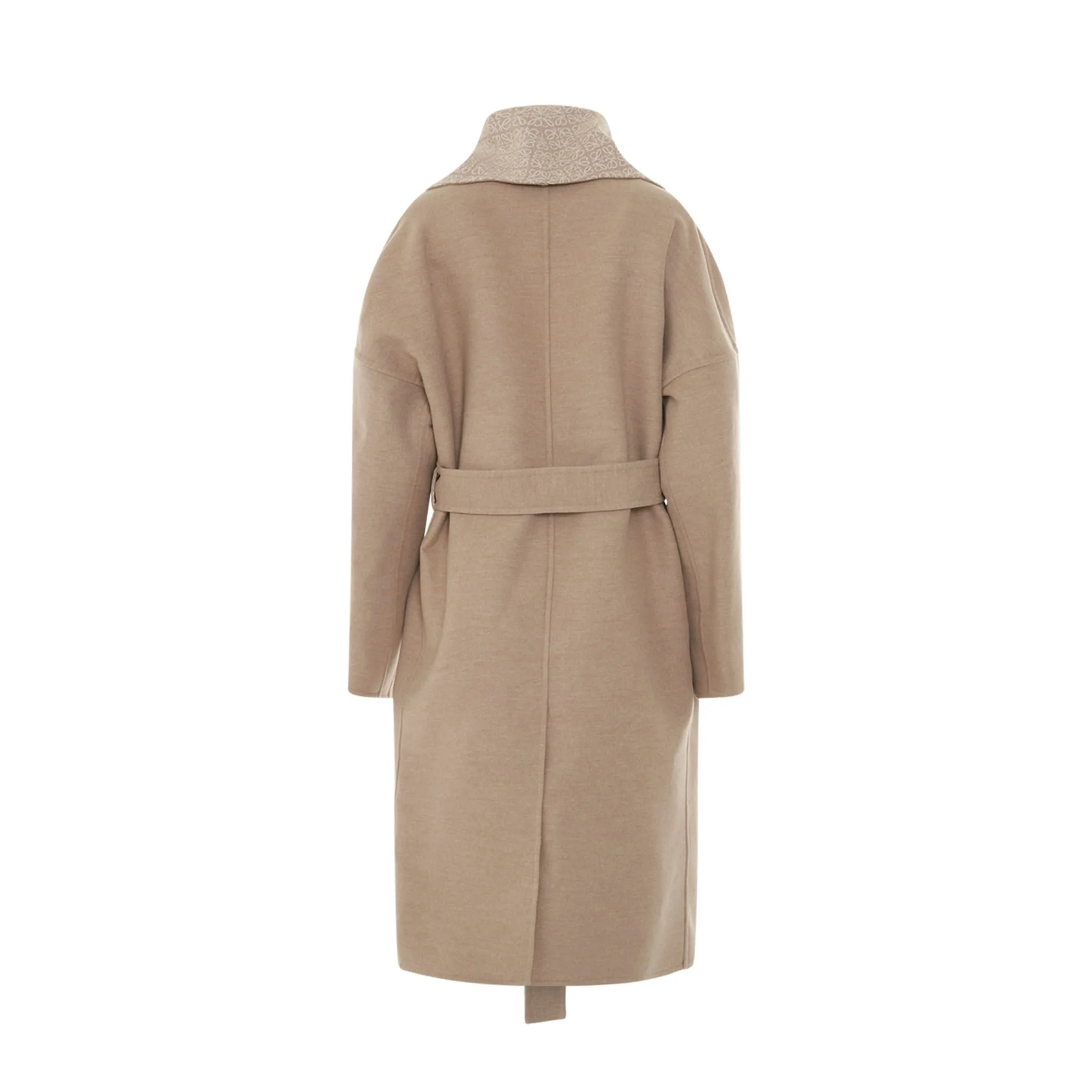 Anagram Jacquard Belted Wool Coat in Beige