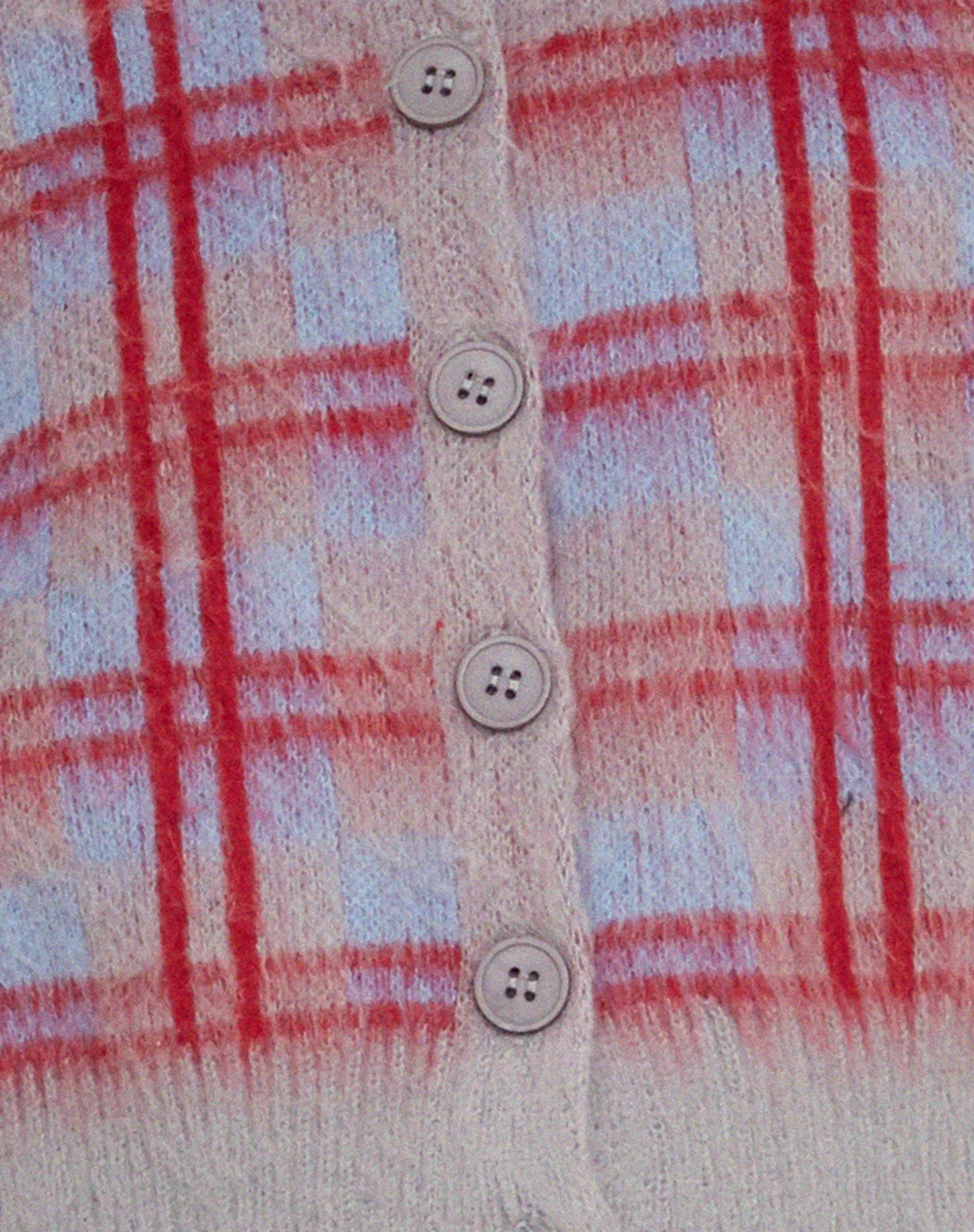 Anzio Button Up Cardigan in Multi Check Grey Blue and Red