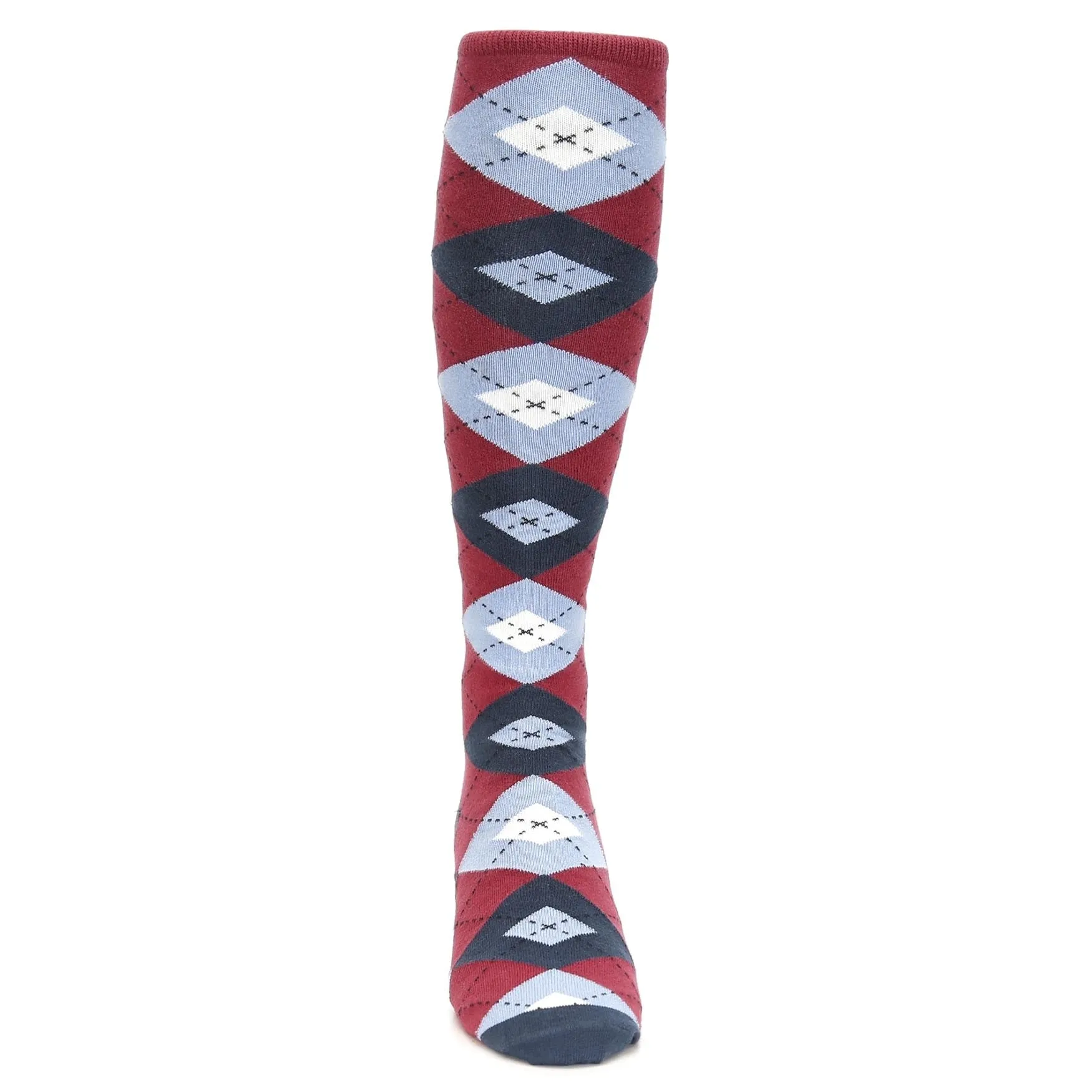 Apple Red Blue Argyle Men's Over-the-Calf Dress Socks