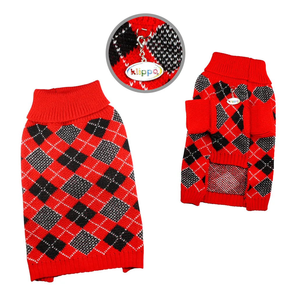 Argyle Turtleneck Sweater in Red/Black/White