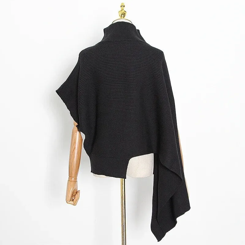 Asymmetrical Casual Women Sweater Turtleneck Irregular Sleeve Loose Oversized Pullovers Female Spring