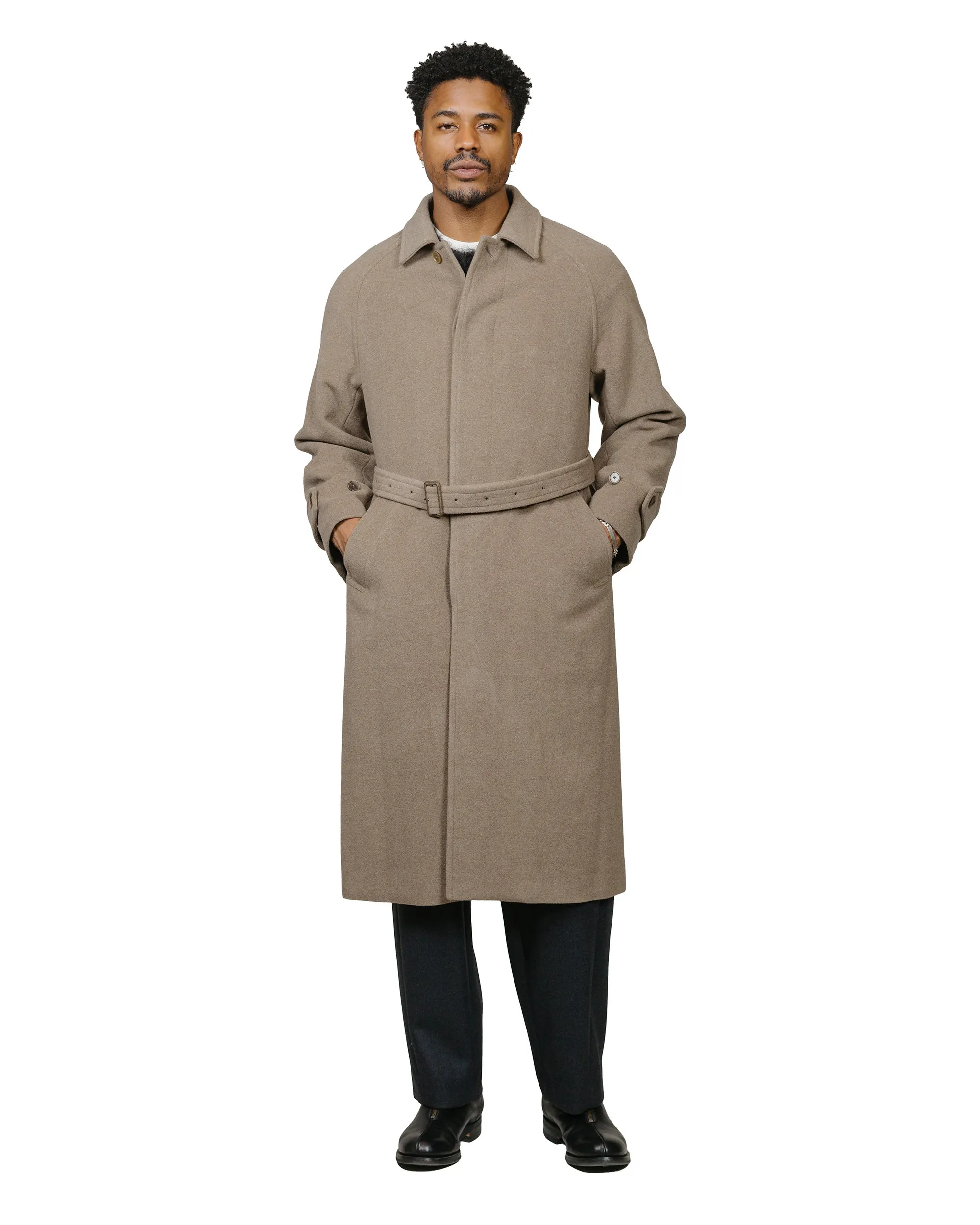 Auralee Super Fine Wool Mosser Soutien Collar Coat Khaki Beige