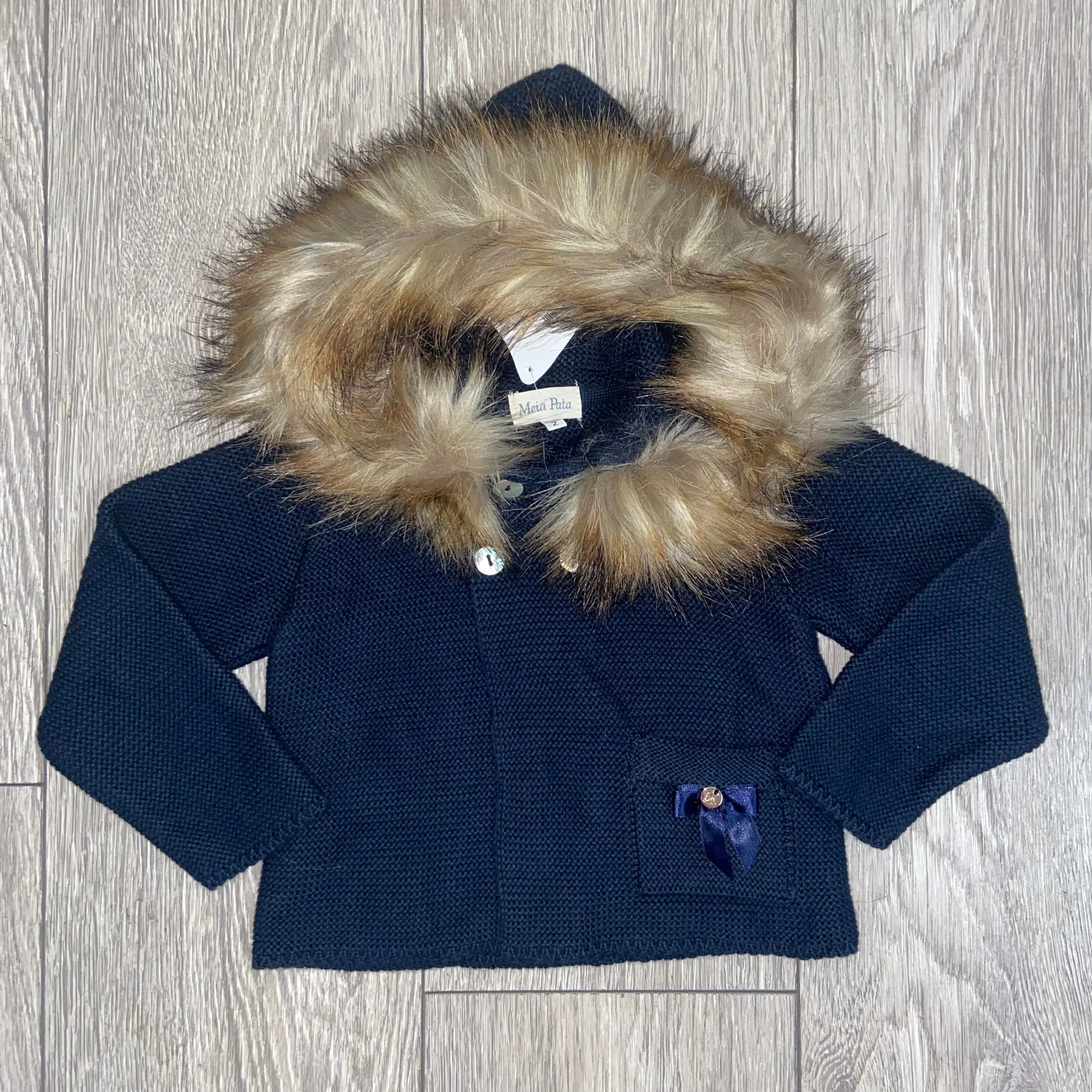 AW22 Meia Pata Navy Blue Faux Fur Cardigan