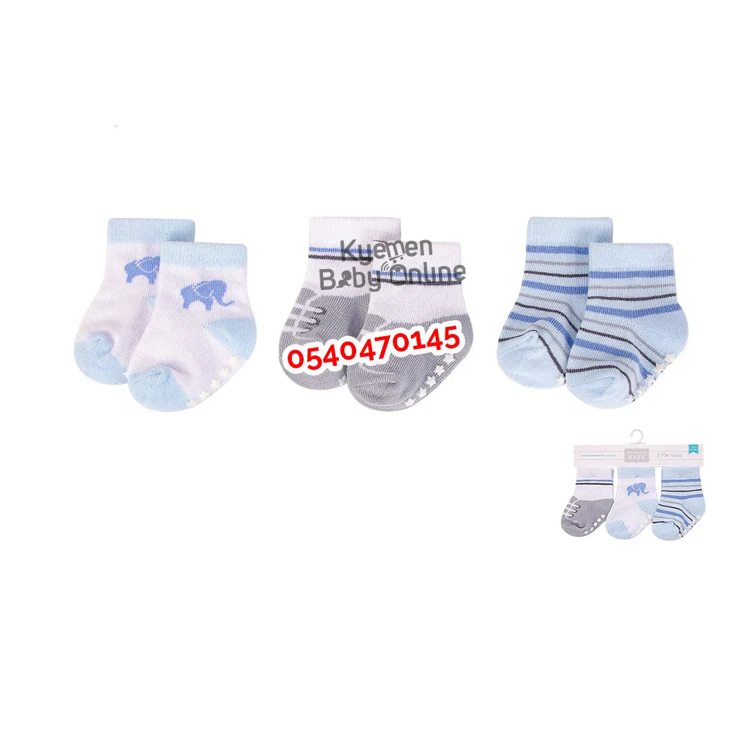 Baby Socks 3 Pairs (Hudson Baby) Blue Elephant