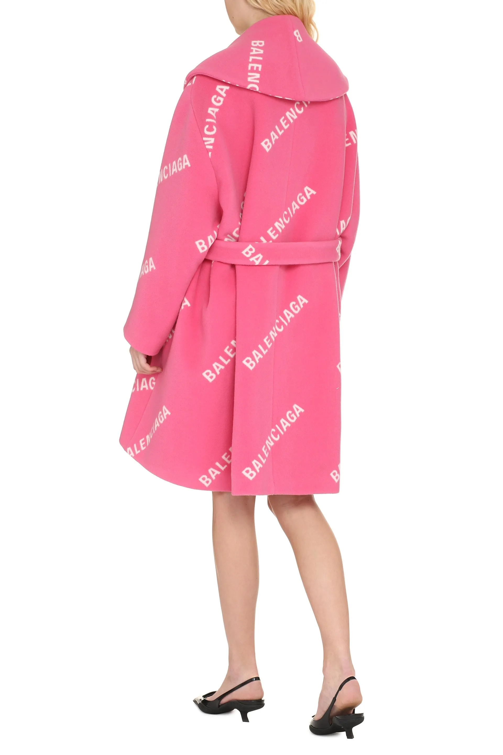 Balenciaga Allover Logo Belted Wrap Coat