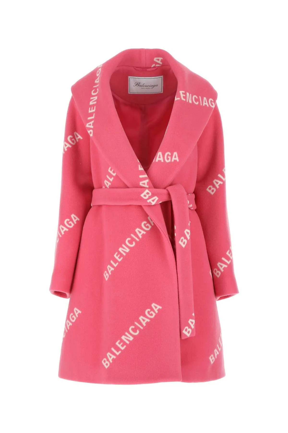 Balenciaga Allover Logo Belted Wrap Coat