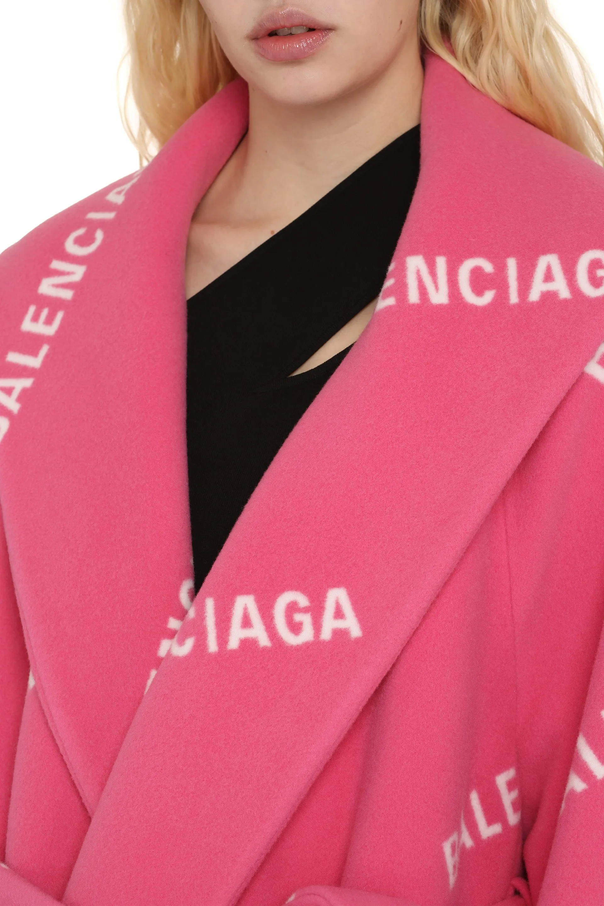 Balenciaga Allover Logo Belted Wrap Coat