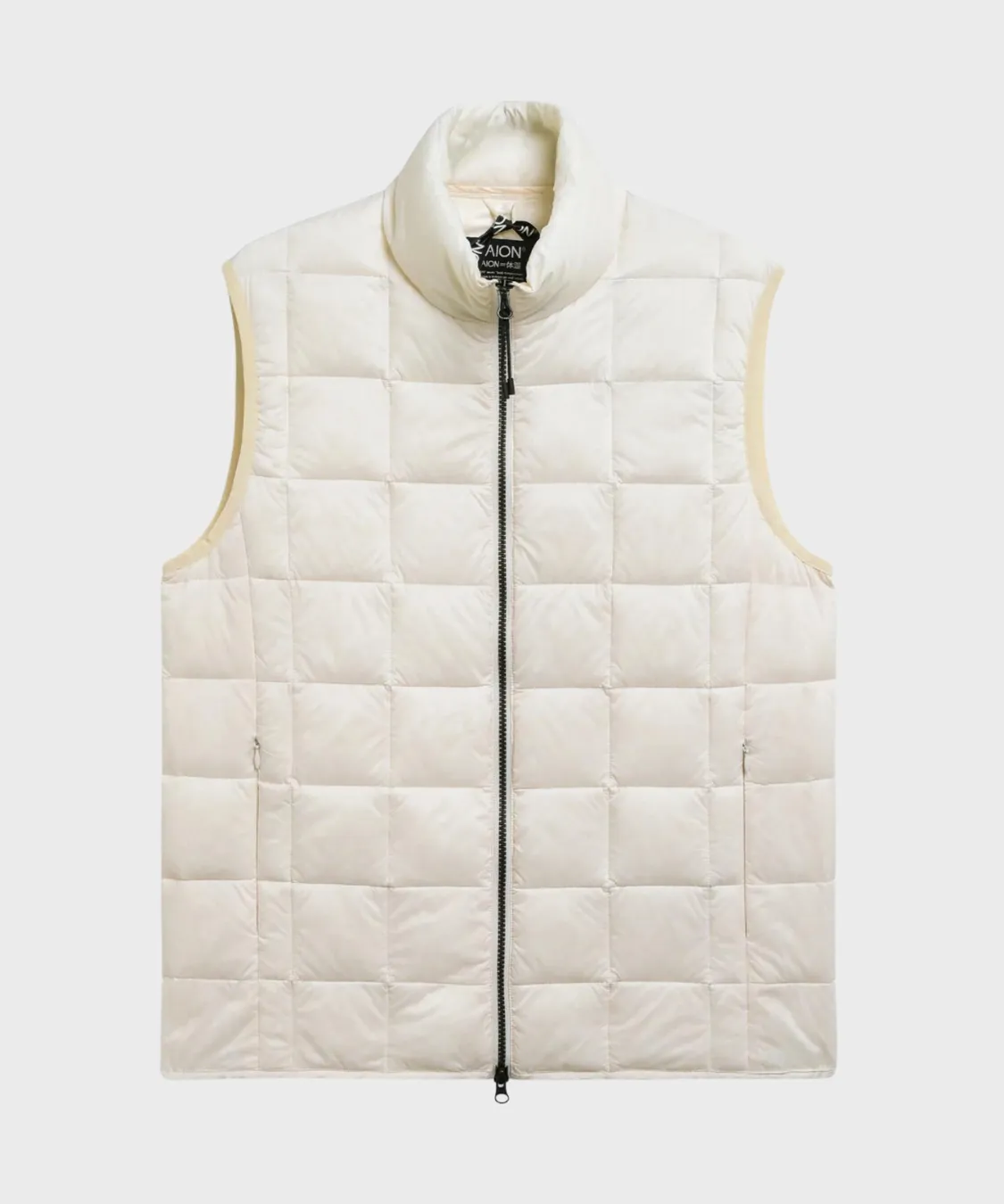 Basic High Neck W-Zip Inner Down Vest in Off White