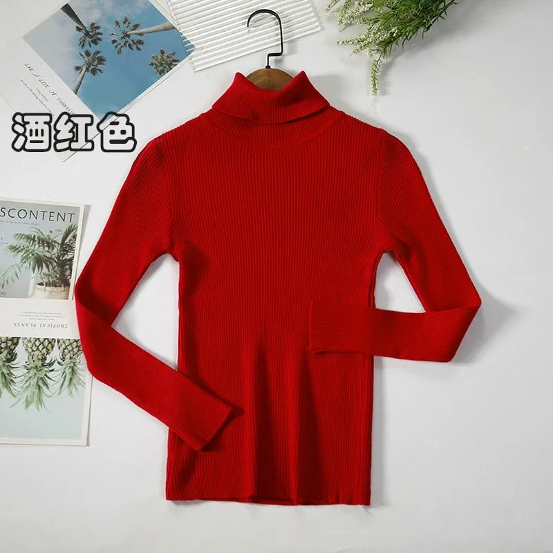 Basic Turtleneck Women Sweaters Autumn Winter Warm Pullover Slim Tops Ribbed Knitted Sweater Jumper Soft Pull Female