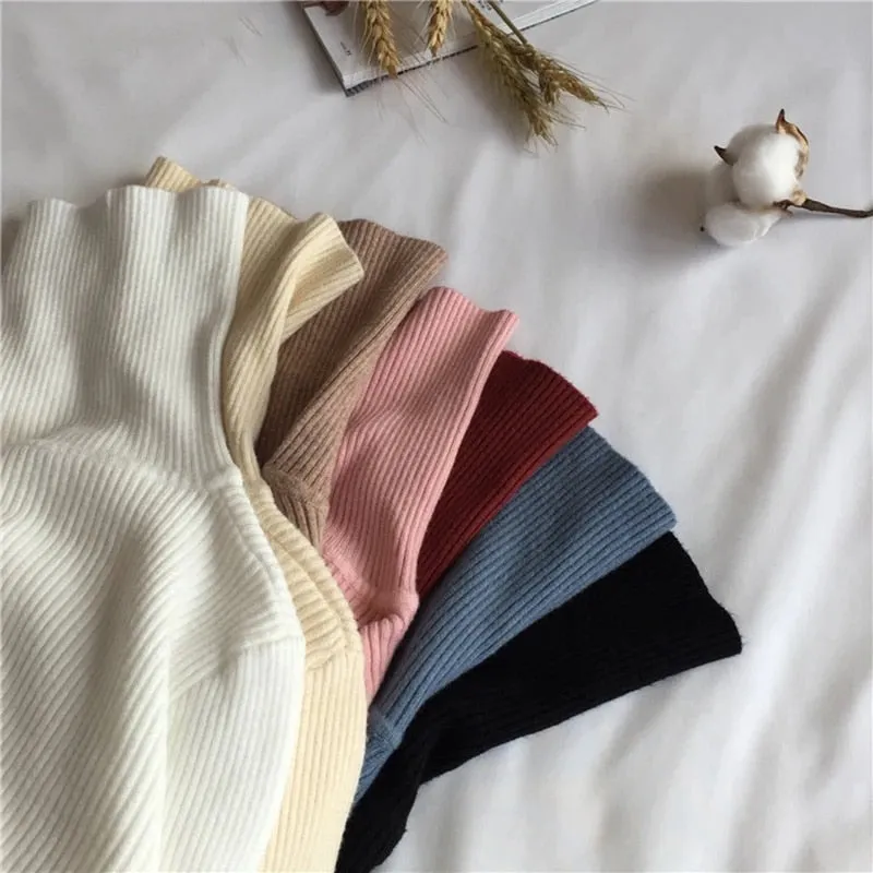 Basic Turtleneck Women Sweaters Autumn Winter Warm Pullover Slim Tops Ribbed Knitted Sweater Jumper Soft Pull Female