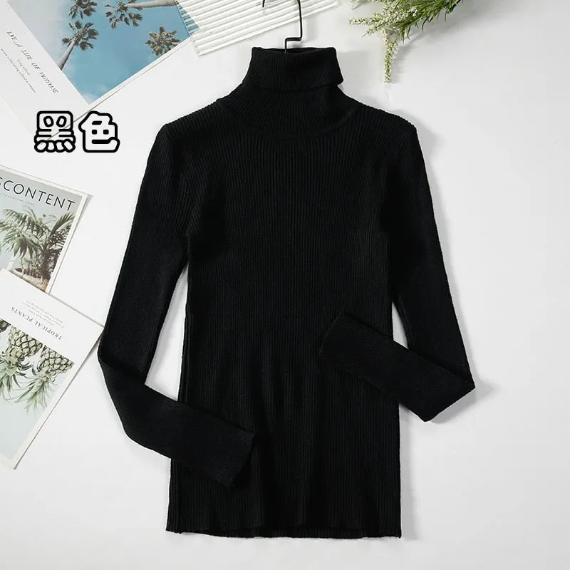 Basic Turtleneck Women Sweaters Autumn Winter Warm Pullover Slim Tops Ribbed Knitted Sweater Jumper Soft Pull Female