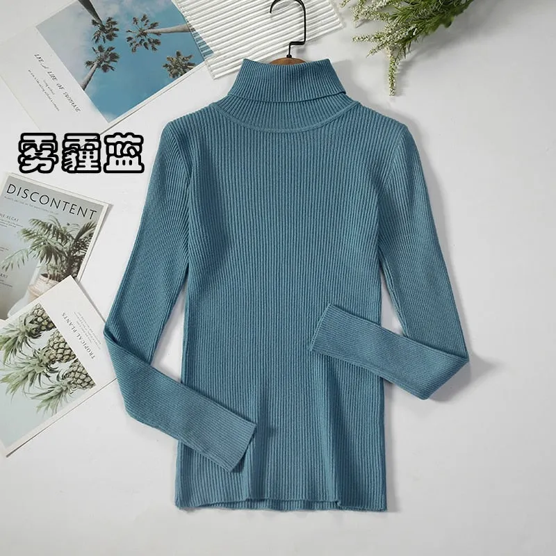 Basic Turtleneck Women Sweaters Autumn Winter Warm Pullover Slim Tops Ribbed Knitted Sweater Jumper Soft Pull Female