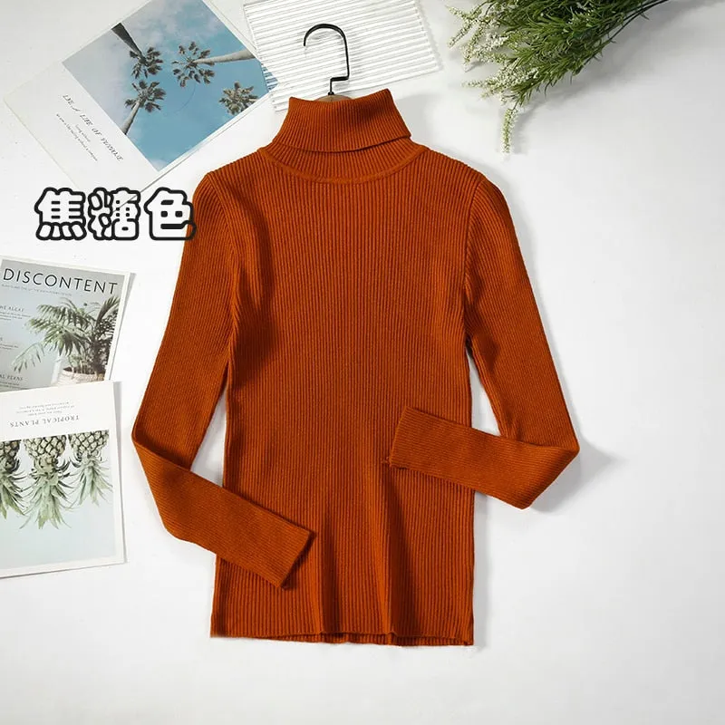 Basic Turtleneck Women Sweaters Autumn Winter Warm Pullover Slim Tops Ribbed Knitted Sweater Jumper Soft Pull Female