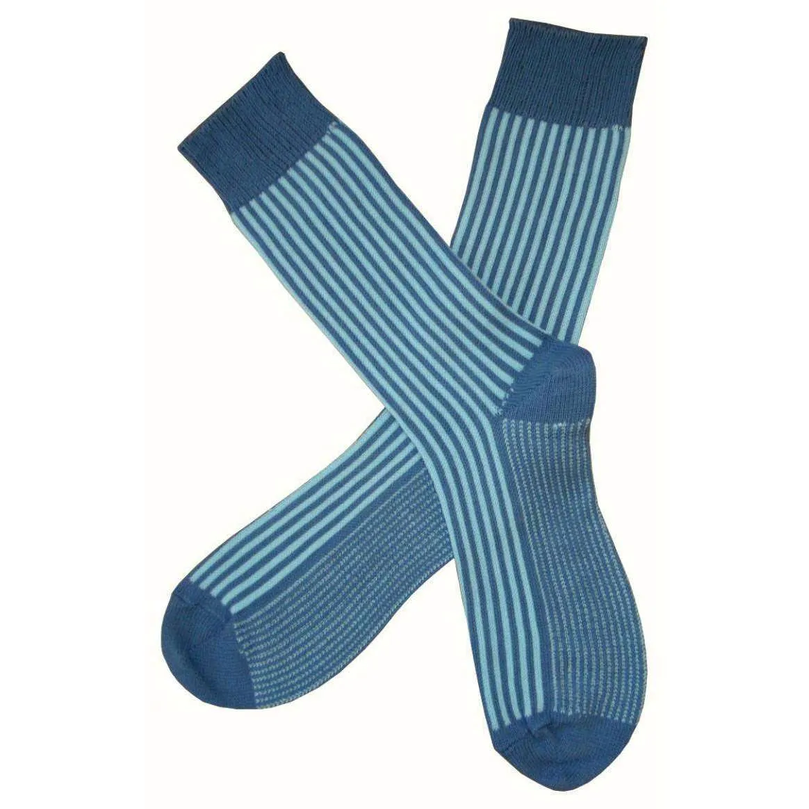 Bassin and Brown Vertical Stripe Midcalf Socks - Blue/Light Blue