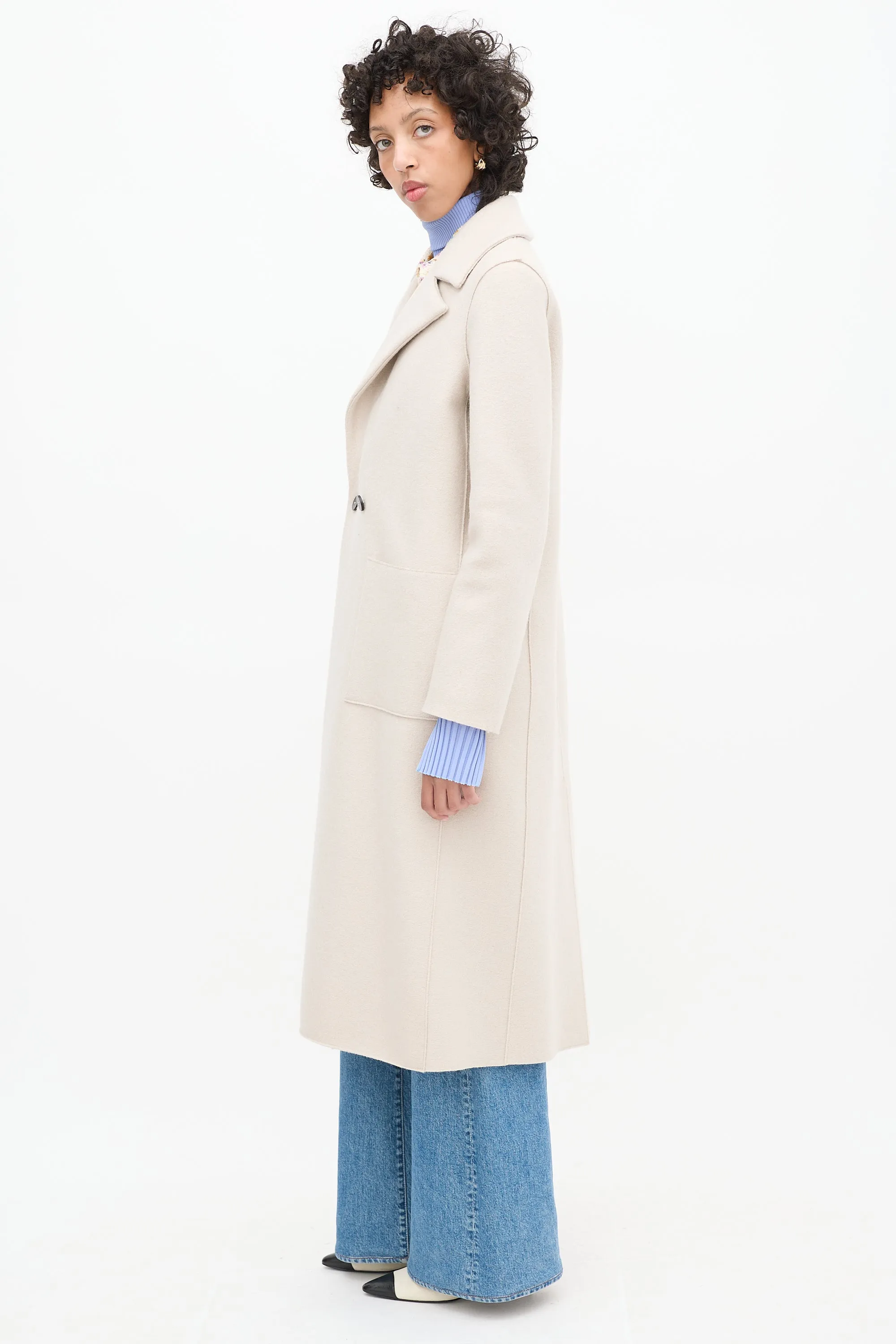 Beige Wool Two Pocket Long Coat