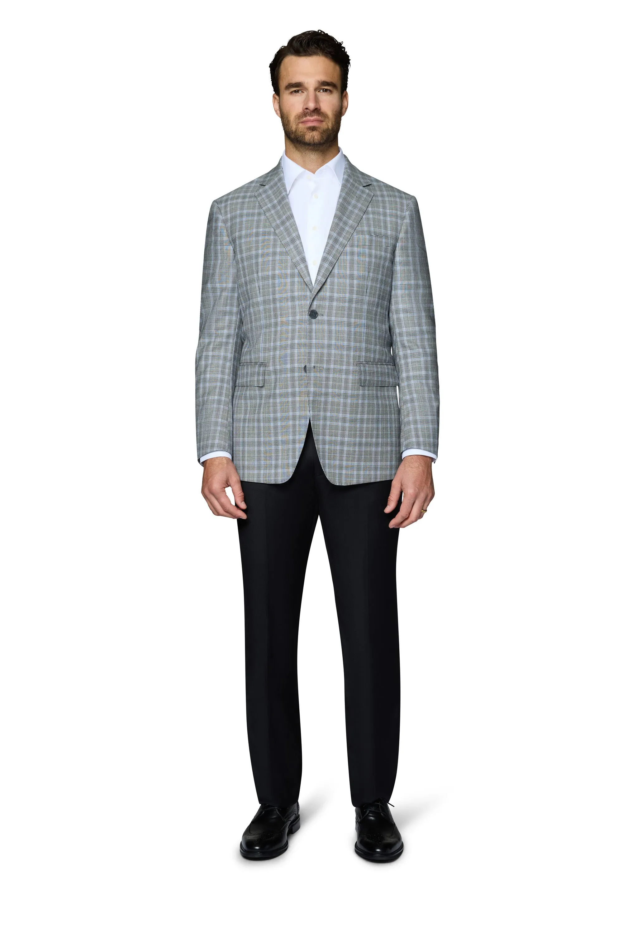 Berragamo Wool Sport Coat Modern Fit - Grey Plaid