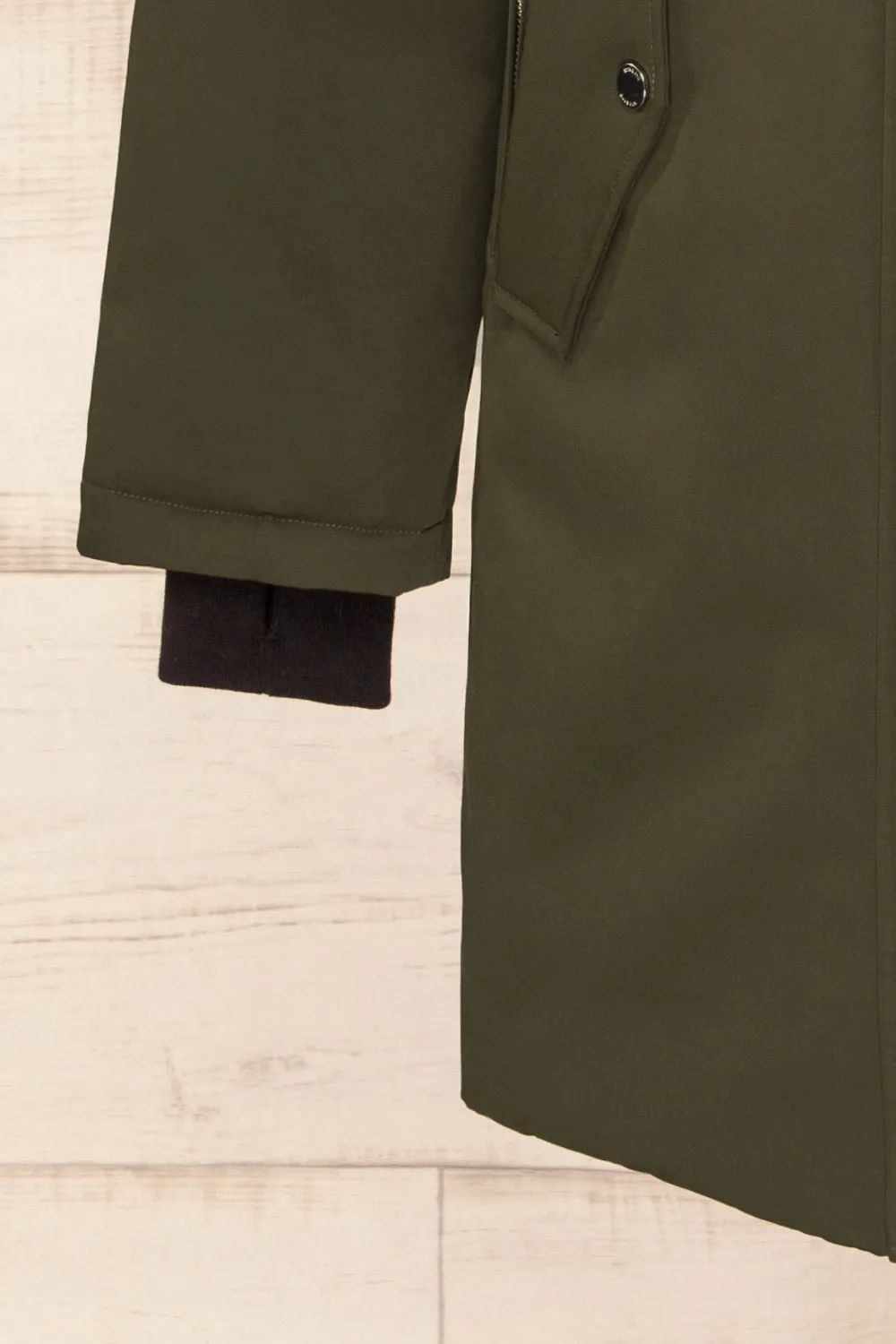 Bilena Khaki | Mid-Length Down Coat w/ Puffy Bib