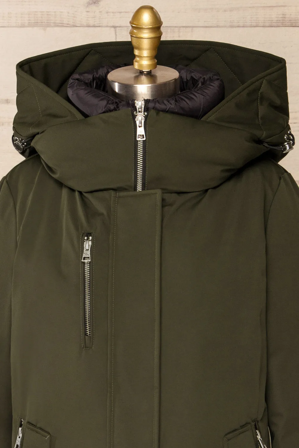 Bilena Khaki | Mid-Length Down Coat w/ Puffy Bib