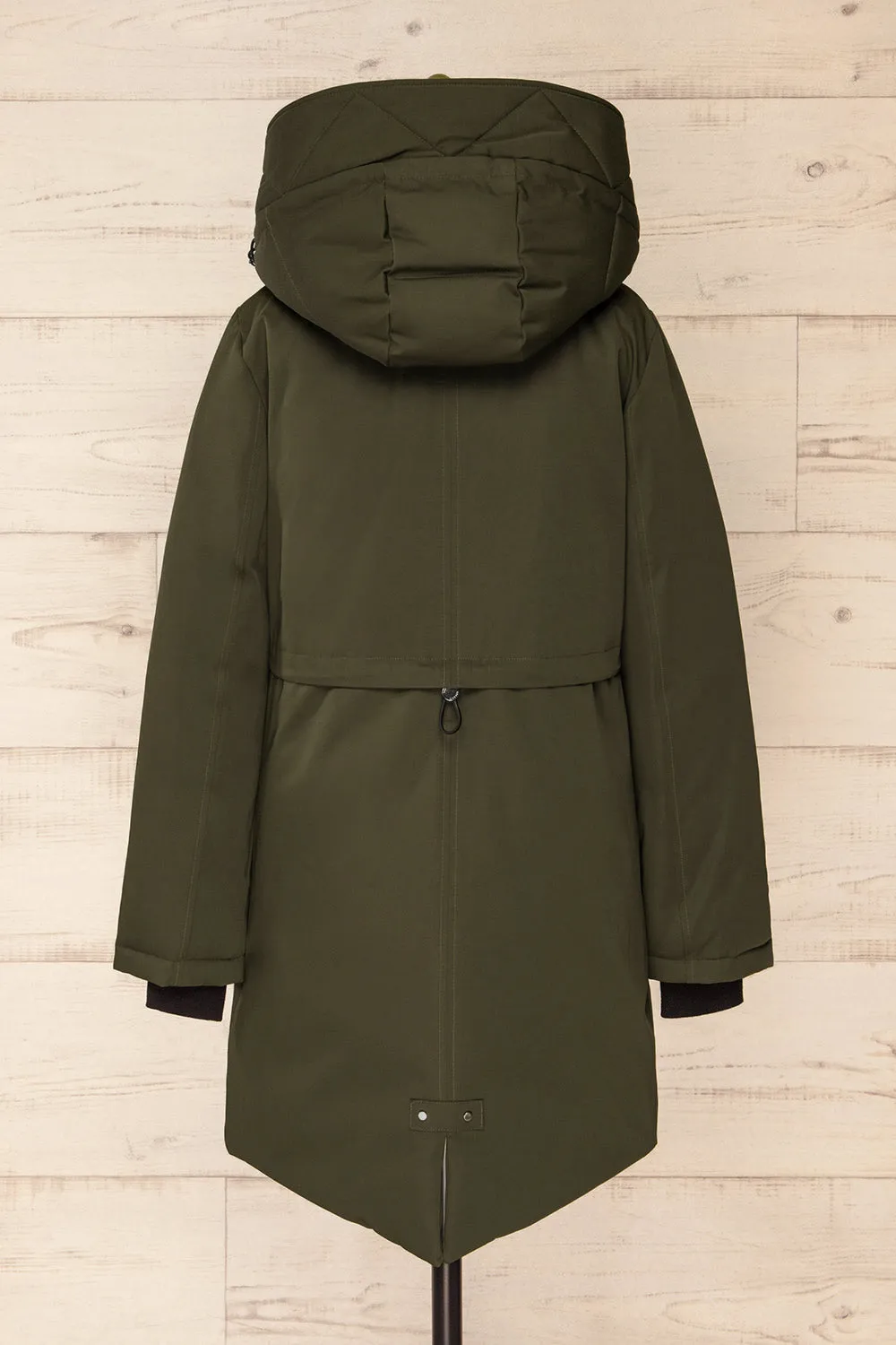 Bilena Khaki | Mid-Length Down Coat w/ Puffy Bib