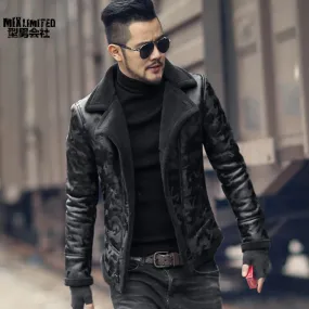 Black men winter warm camouflage lamb woolen casual jacket men fur collar plush faux leather jacket coat European style F7146