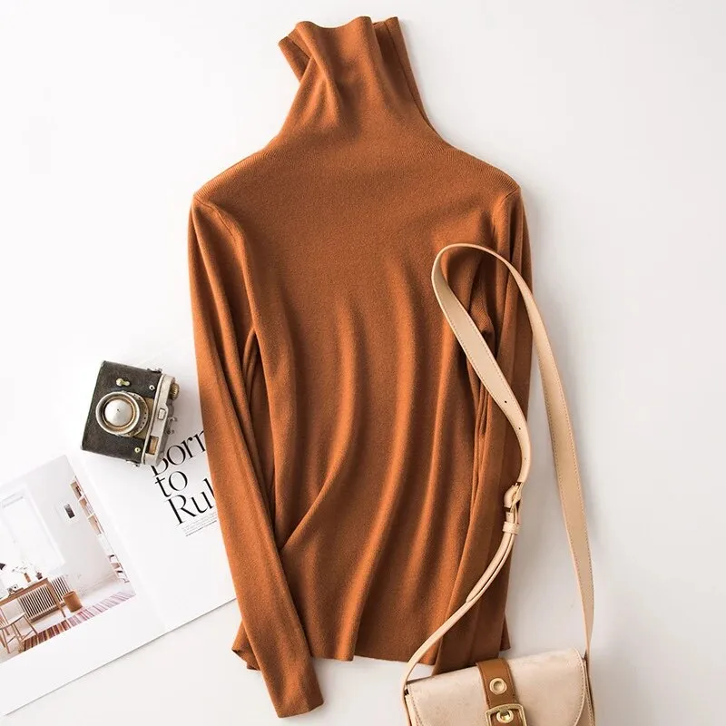 Black Pullovers For Women Turtleneck Long Sleeve Solid Minimalist Slim Knitwear Female Fashion Fall