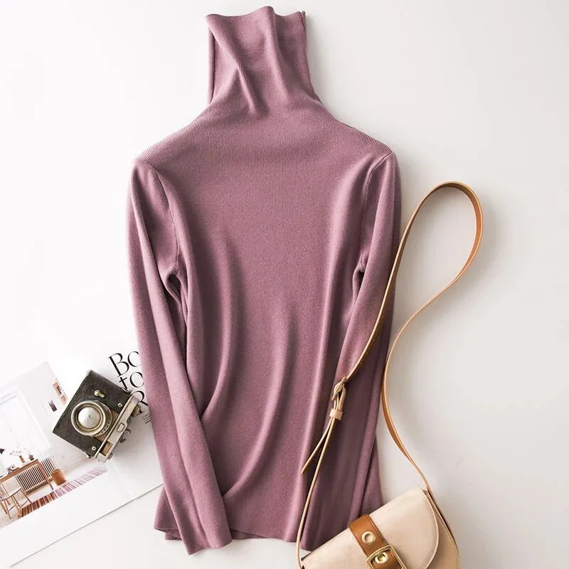 Black Pullovers For Women Turtleneck Long Sleeve Solid Minimalist Slim Knitwear Female Fashion Fall