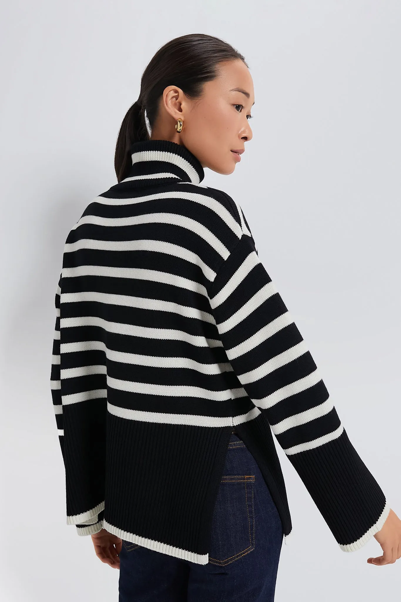 Black Striped Turtleneck Sweater