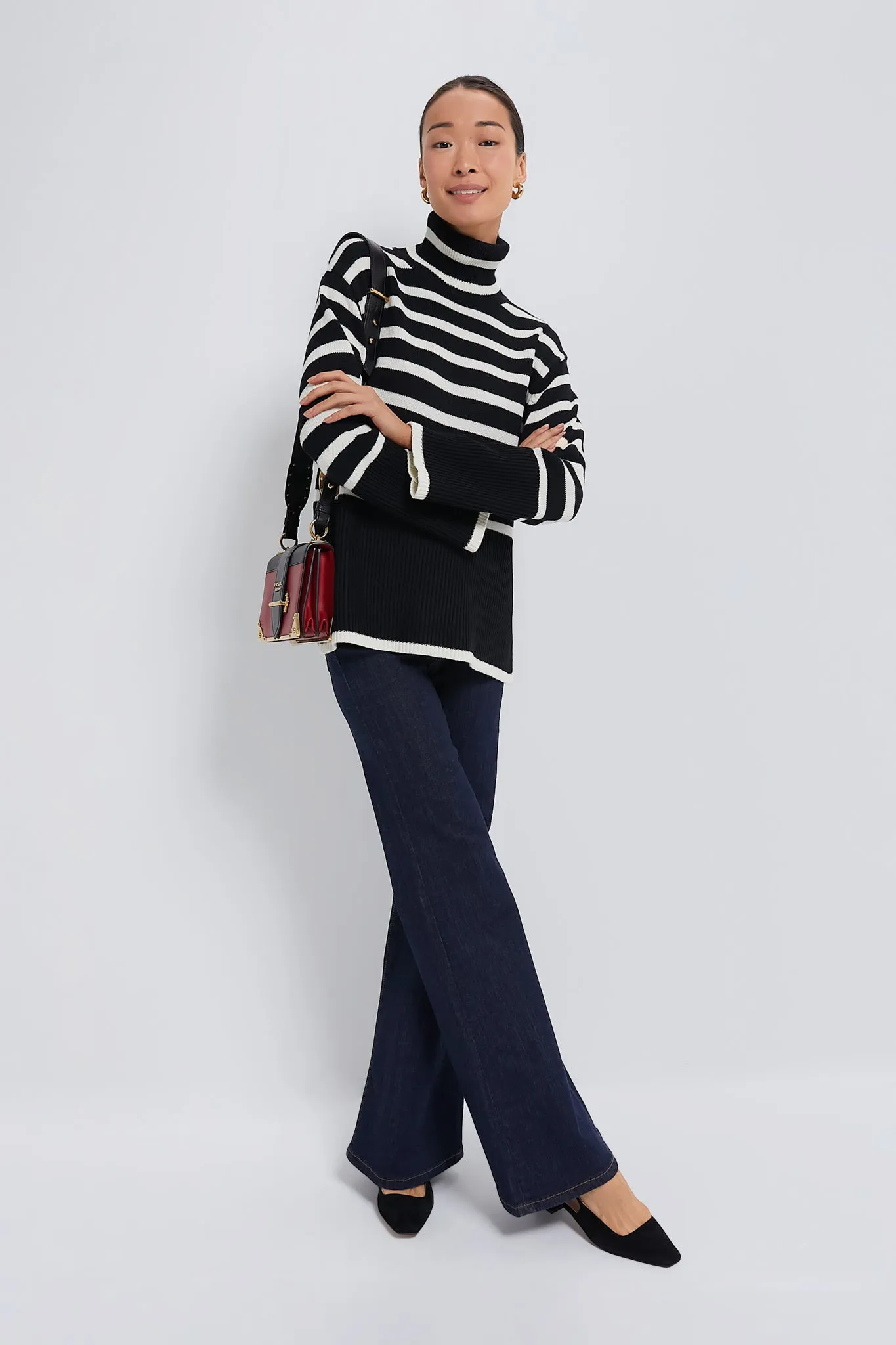 Black Striped Turtleneck Sweater