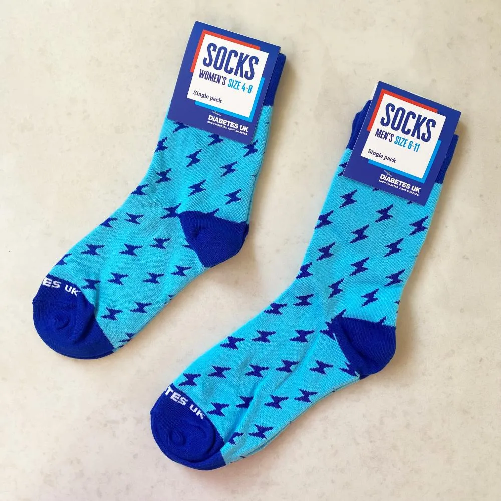 Blue Lightning Bolt Diabetes UK Socks