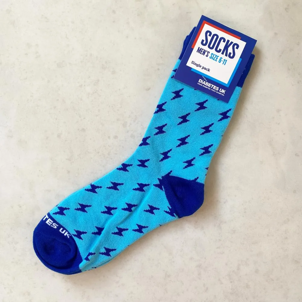 Blue Lightning Bolt Diabetes UK Socks