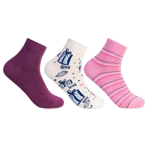 Bonjour Women's Cotton Ankle Length Fashion Socks - PO3