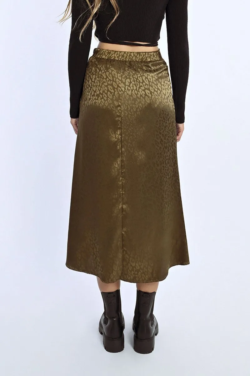 Bronze Animal Print Satin Skirt