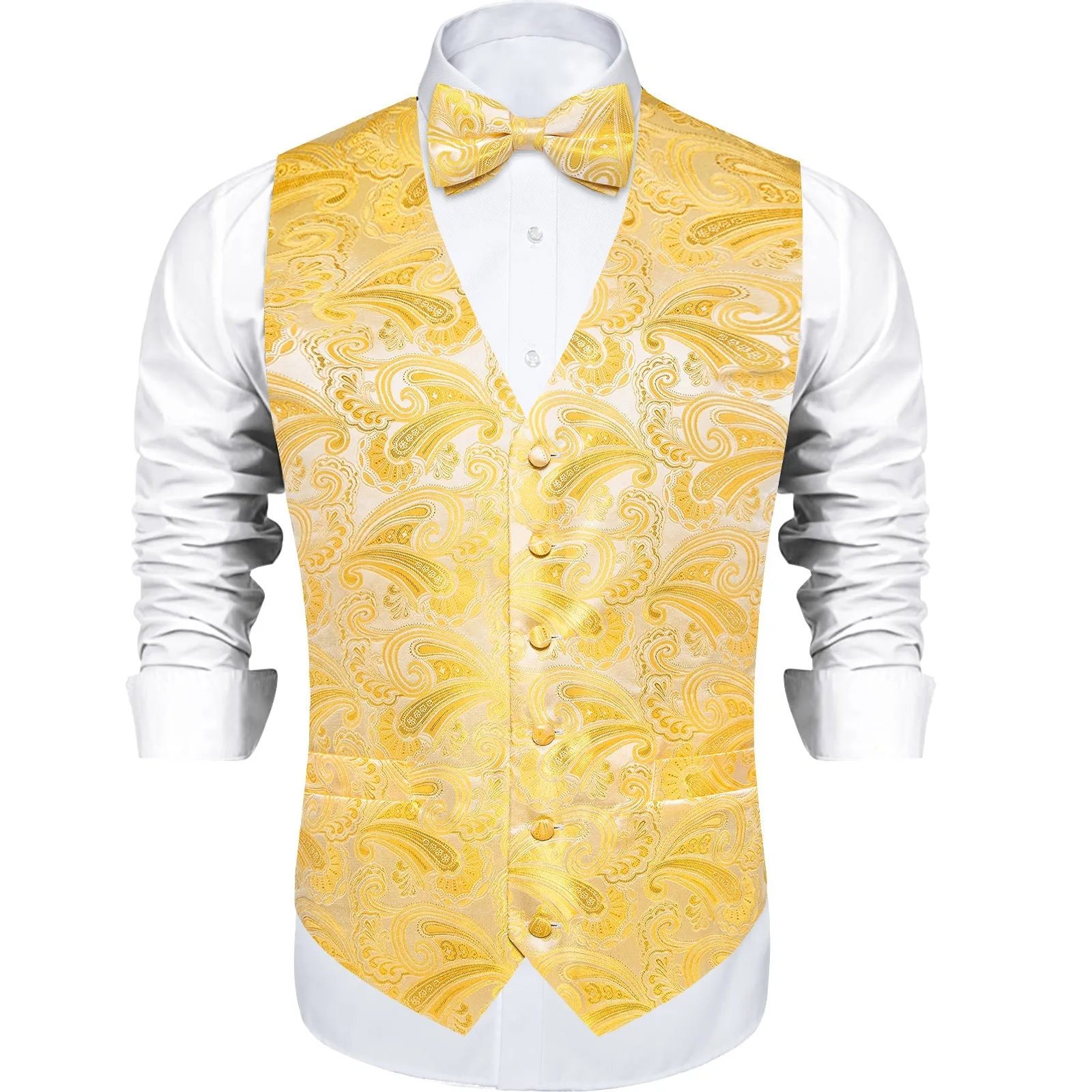 Butter Yellow Vest for Men Paisley Men's Vest Bow Tie Set