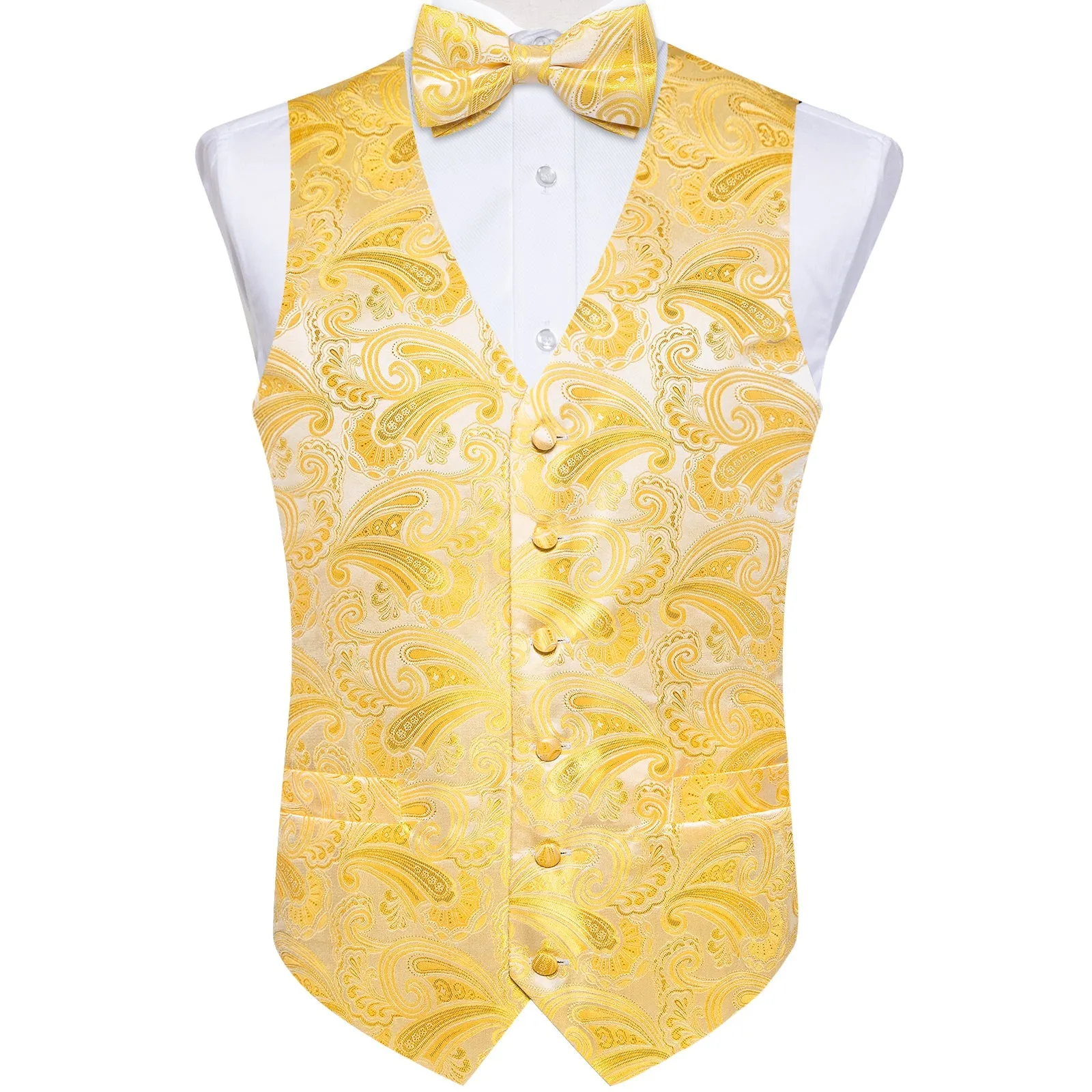 Butter Yellow Vest for Men Paisley Men's Vest Bow Tie Set