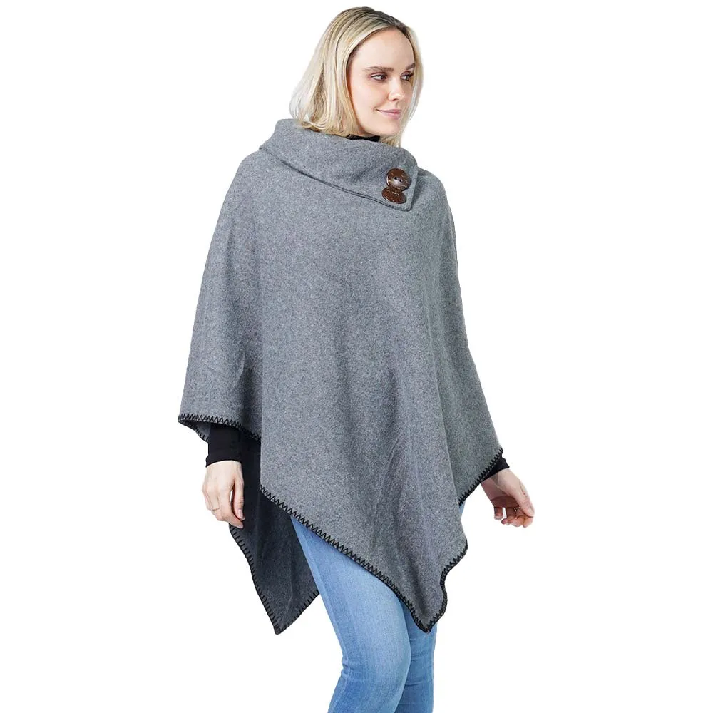 Button Deco Collar Poncho Ruana Wrap