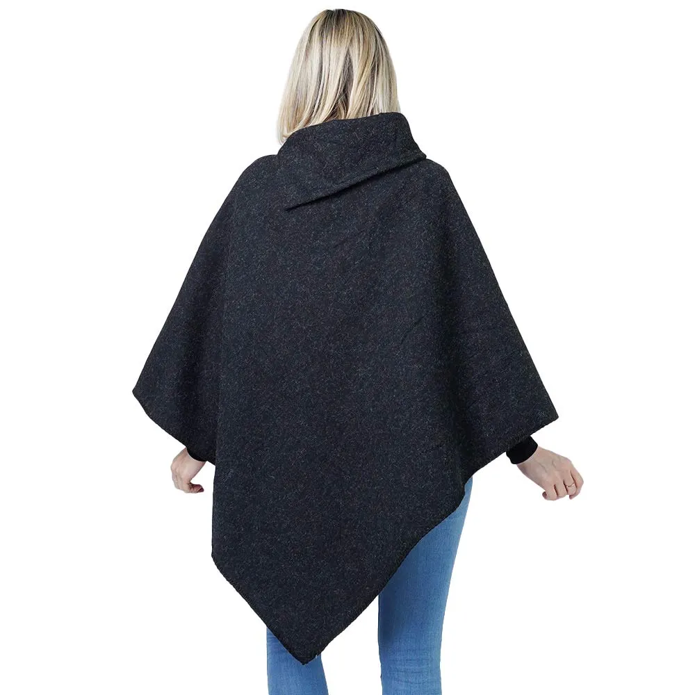 Button Deco Collar Poncho Ruana Wrap