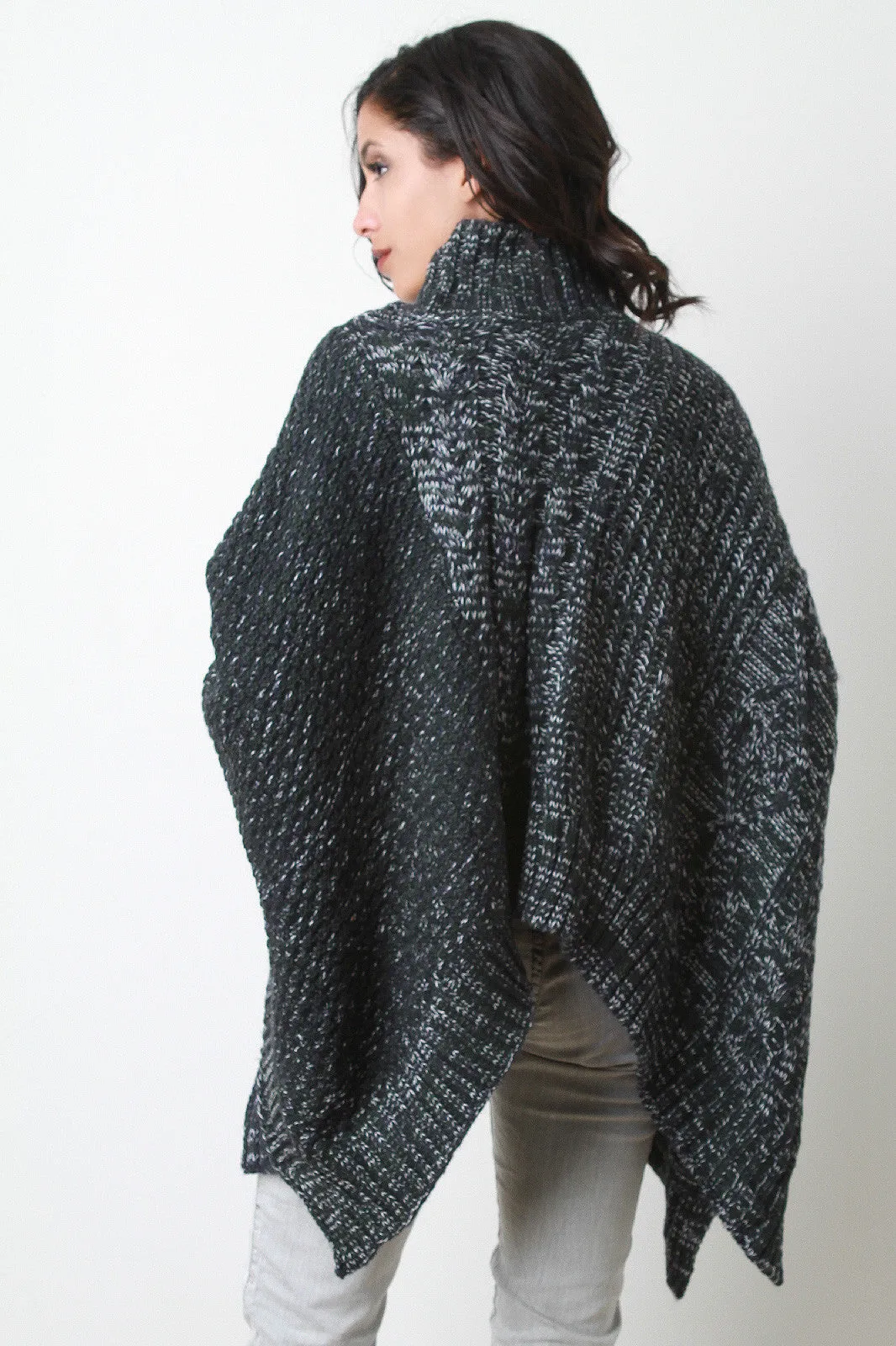 Cable Knit Turtleneck Poncho