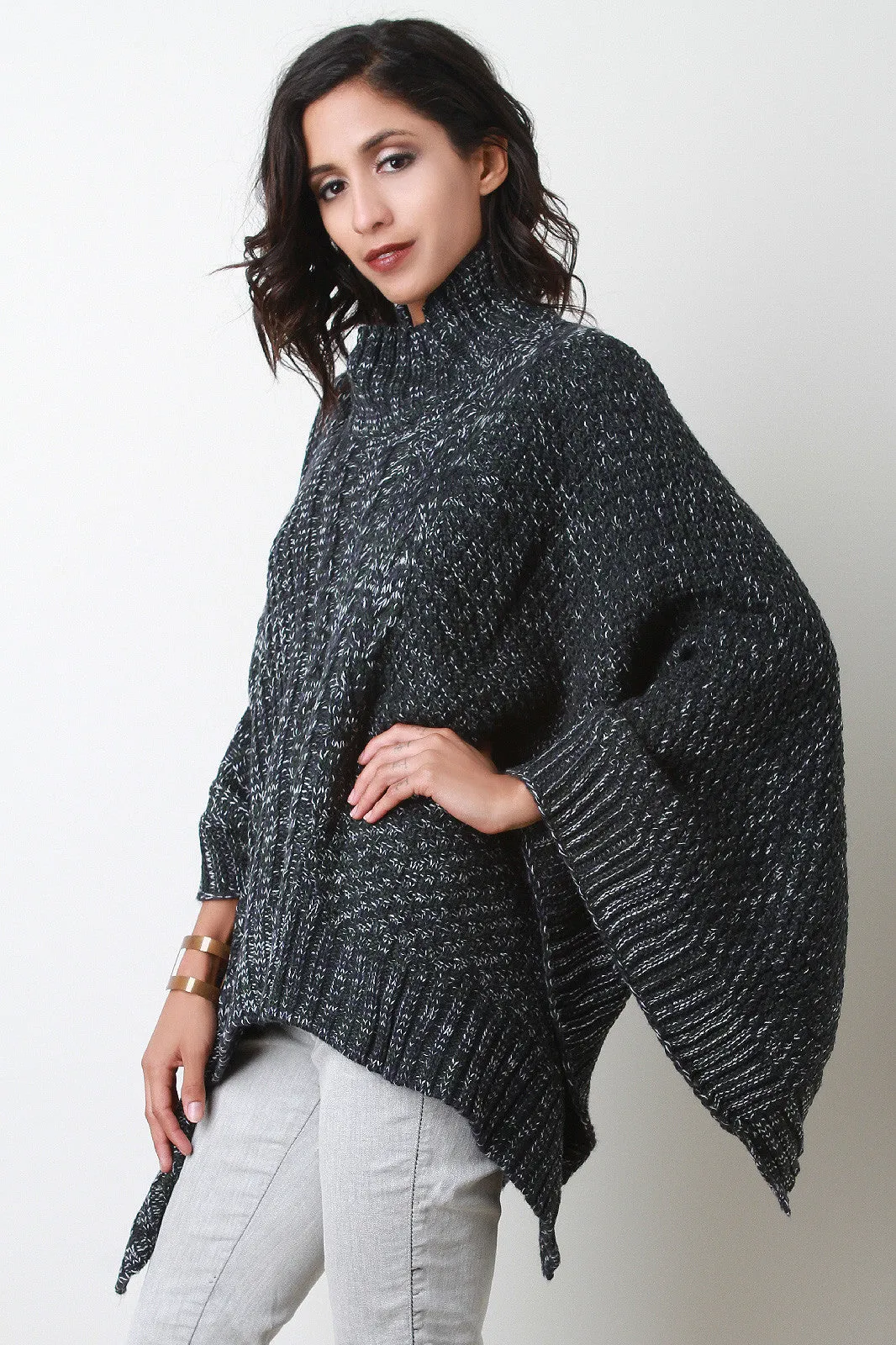 Cable Knit Turtleneck Poncho