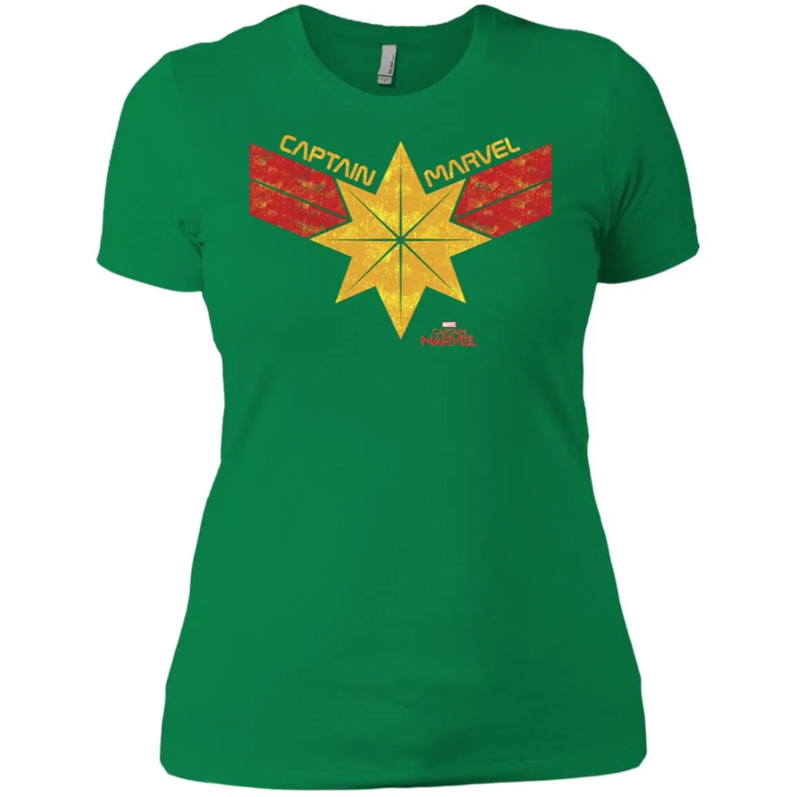 Captain Marvel Distressed Star Ribbon Logo Women Cotton T-Shirt