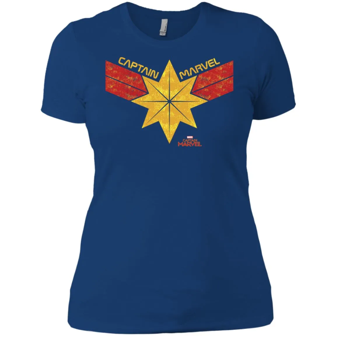 Captain Marvel Distressed Star Ribbon Logo Women Cotton T-Shirt