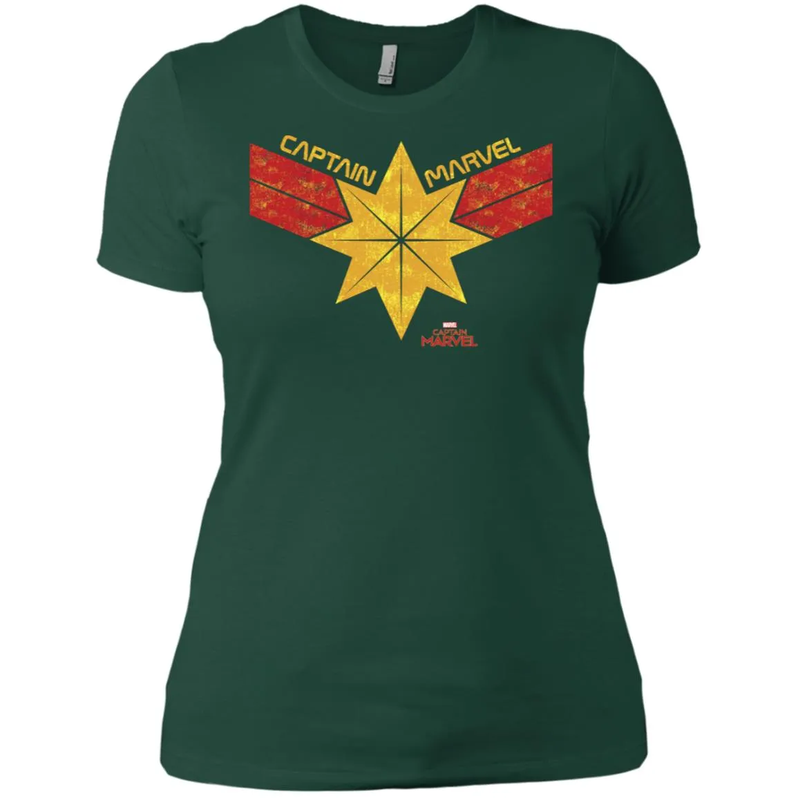 Captain Marvel Distressed Star Ribbon Logo Women Cotton T-Shirt