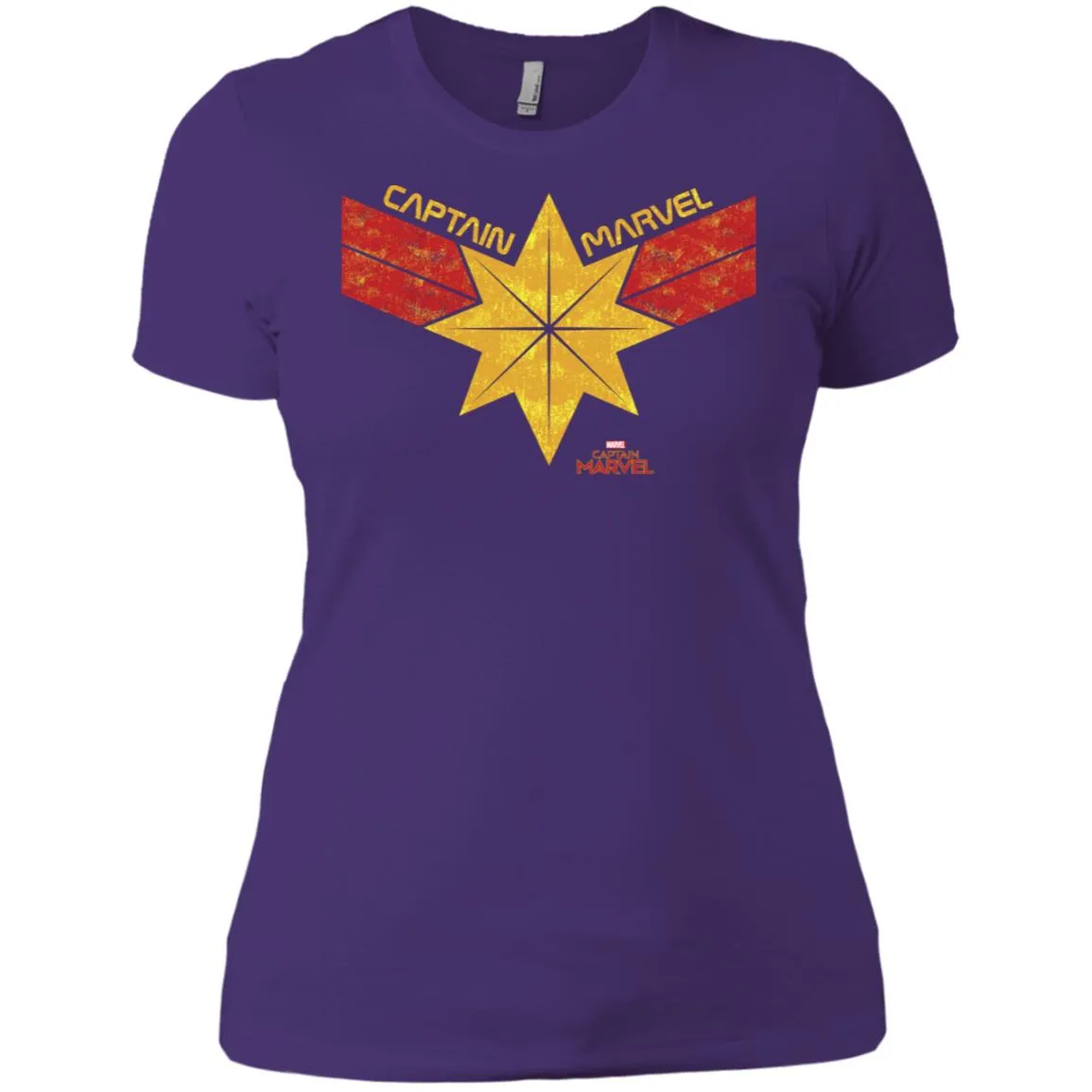 Captain Marvel Distressed Star Ribbon Logo Women Cotton T-Shirt