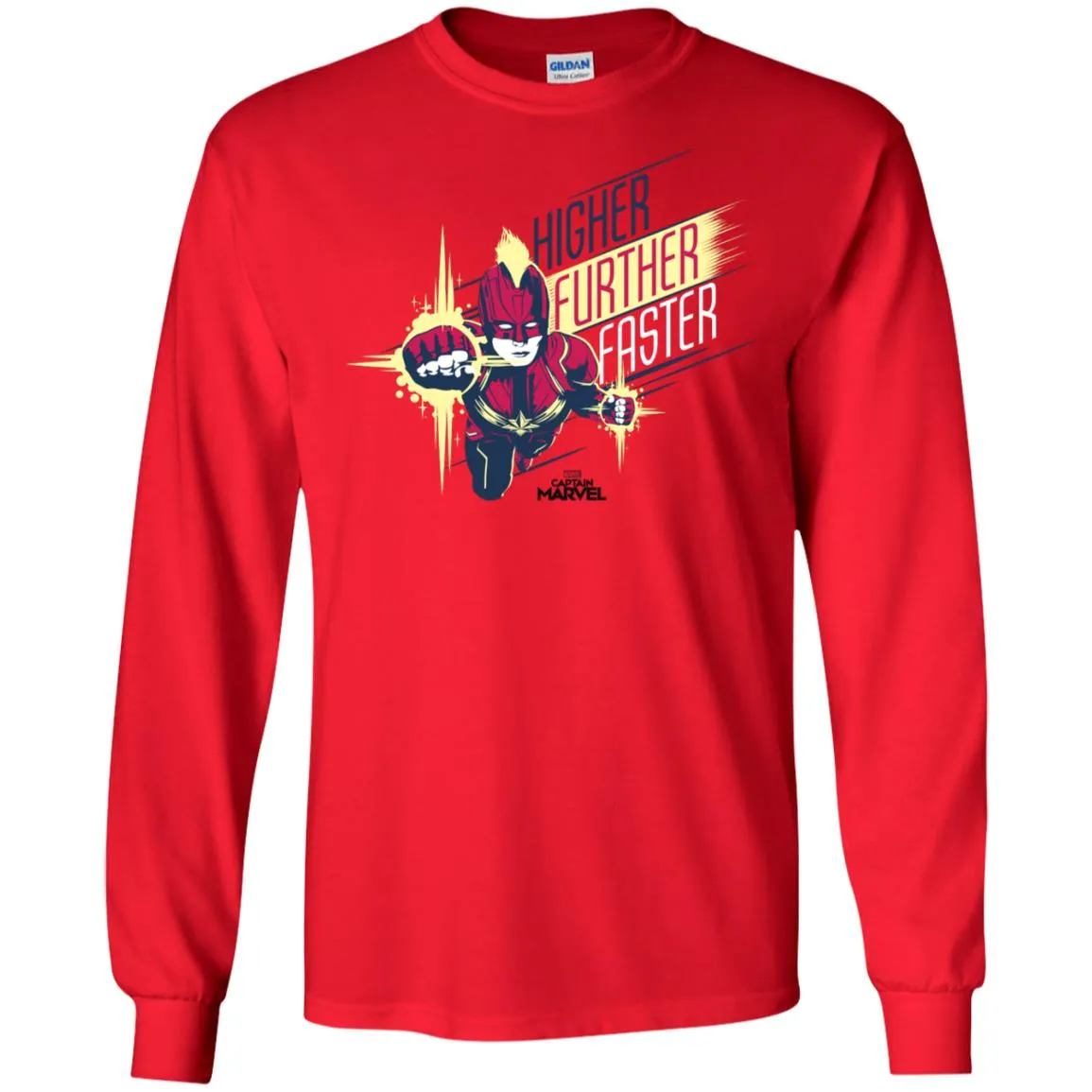 Captain Marvel Higher Further Faster Drawn Men Long Sleeve Shirt